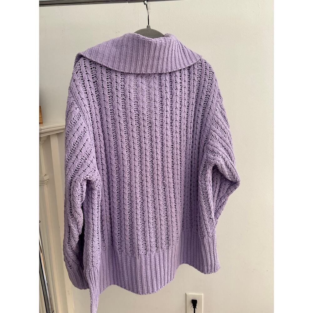 Aerie Lavender Cable Knit Quarter Zip Sweater Oversized Mock Neck Pullover - Picture 7 of 11